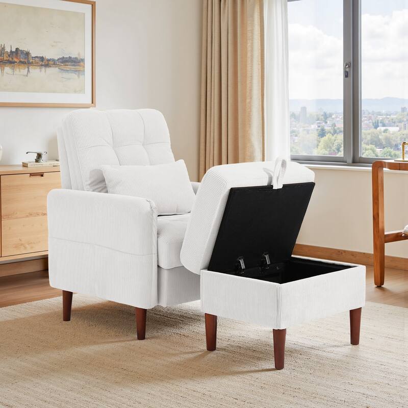 Adjustable Backrest Upholstered Accent Chair with Storage Ottoman Set