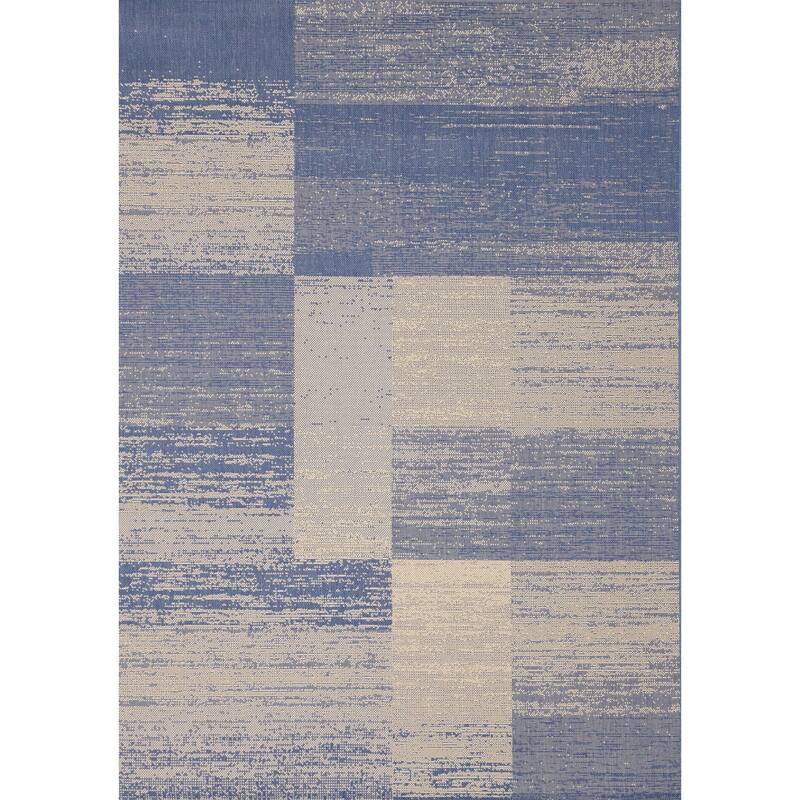 Jackson Collection - Indoor/Outdoor Beige/Blue Distressed Geometric Rug