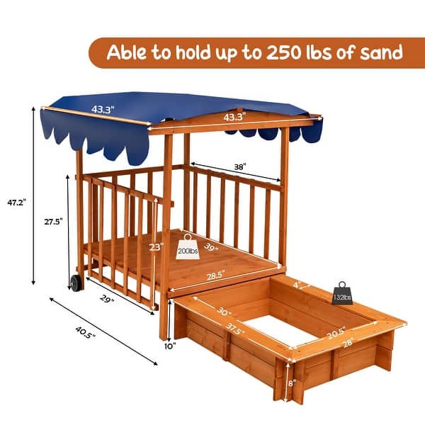 Costway Wooden Retractable Sandbox with Cover & Built-in Wheels Kids