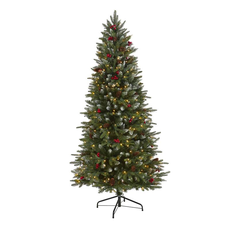 6' Pre-Lit Portland Spruce Frosted Artificial Christmas Tree, Clear LED Lights - 6 Foot