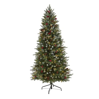 6' Pre-Lit Portland Spruce Frosted Artificial Christmas Tree, Clear LED Lights - 6 Foot