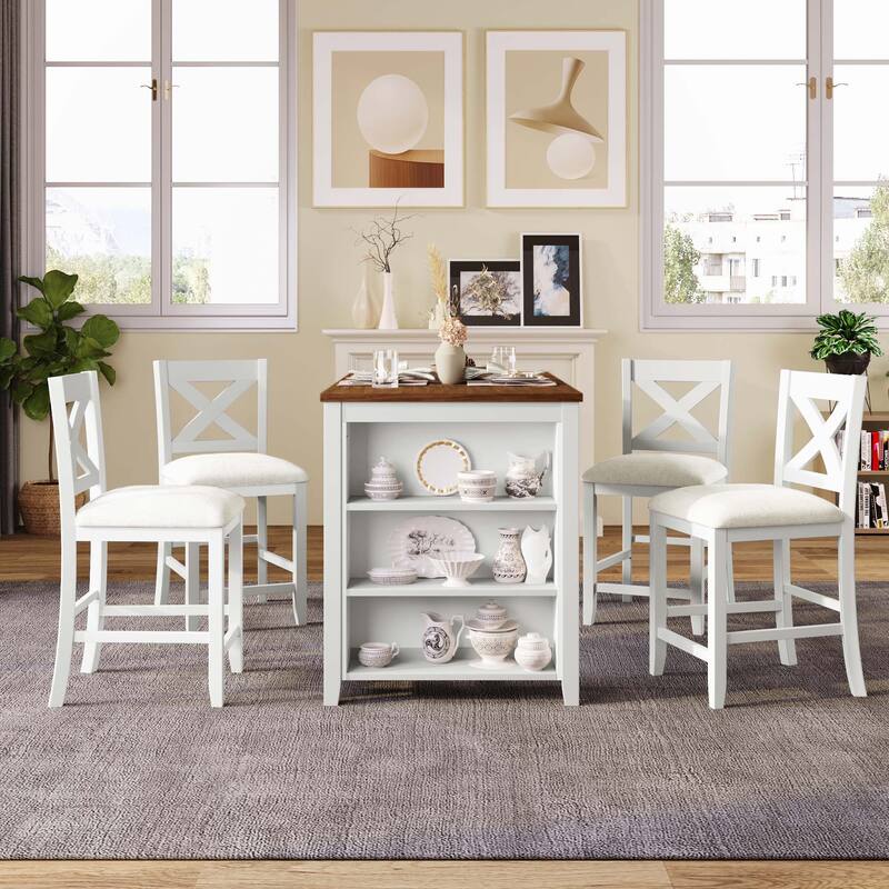 5 Pieces Rustic Dining Room Wooden Bar Table Set