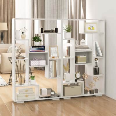 2 PCS 47'' Geometric Bookshelf Tall Bookcase w/ Multiple Open Shelves