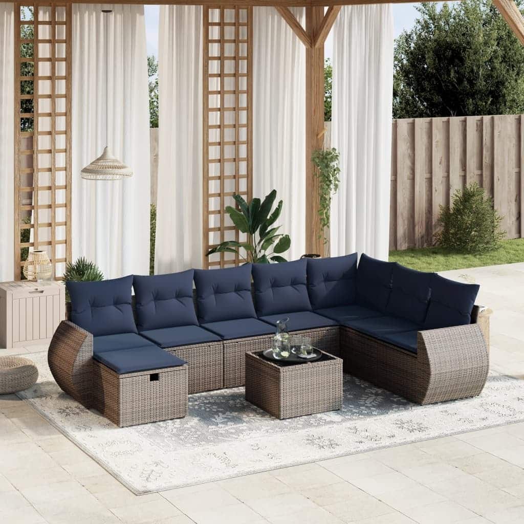 vidaXL Patio Sofa Set with Cushions Outdoor Conversation Furniture Poly Rattan - 24.4" x 24.4" x 27.2"