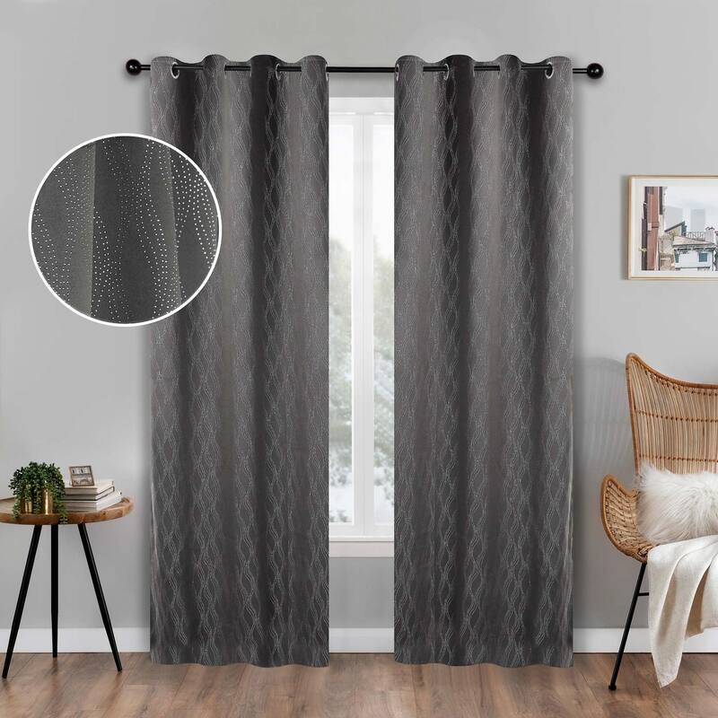 Superior Zuri Washable Room Darkening Curtains, Set of 2 Panels - 52"x84" - Charcoal