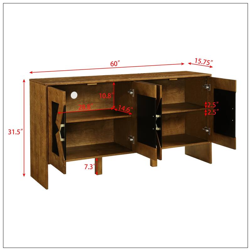 60" Mid Century Modern Sideboard Buffet Cabinet with Storage