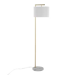 Lumisource Fran Floor Lamp in Gold Metal and White Linen Shade - 19"Lx19"Wx68"H