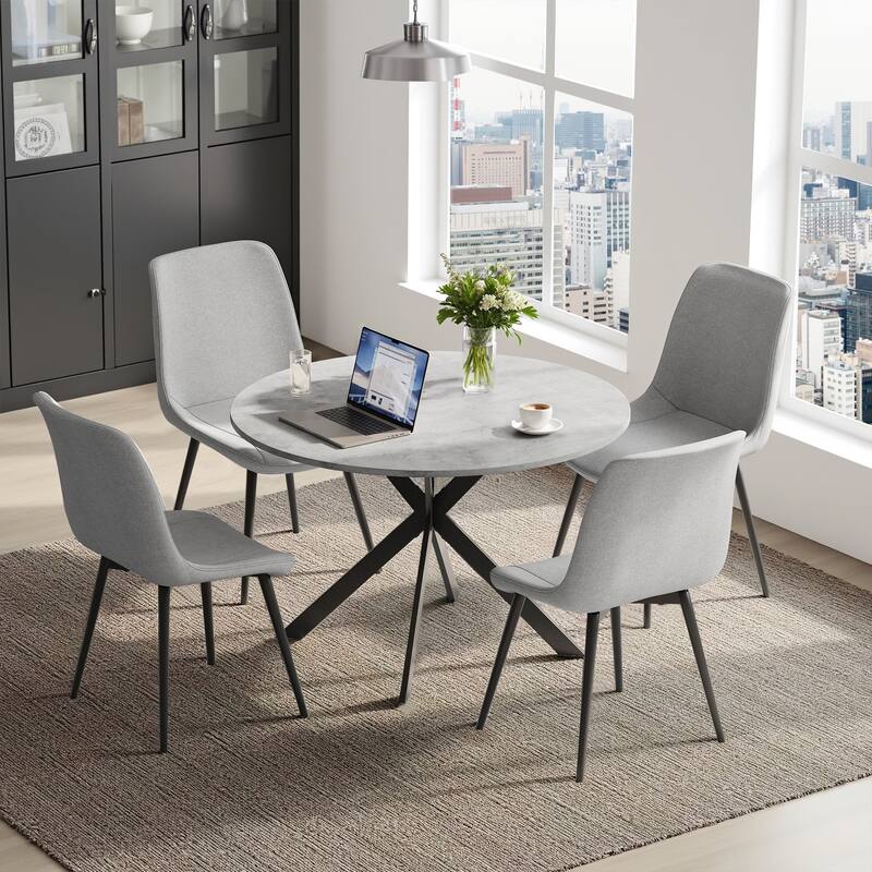 EROMMY Space-Saving 47.2" Round Dining Table Set for 4 - Ideal Small Kitchen & Dining Room Furniture, Includes 4 Chairs