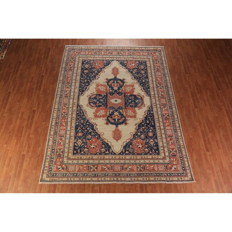 Heriz Serapi Oriental Rug Vegetable Dye Hand-Knotted Wool Carpet - 8'10"x 11'9"