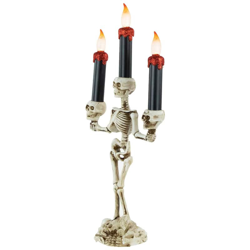 14.5" Dripping Candle Skeleton Halloween Candelabra