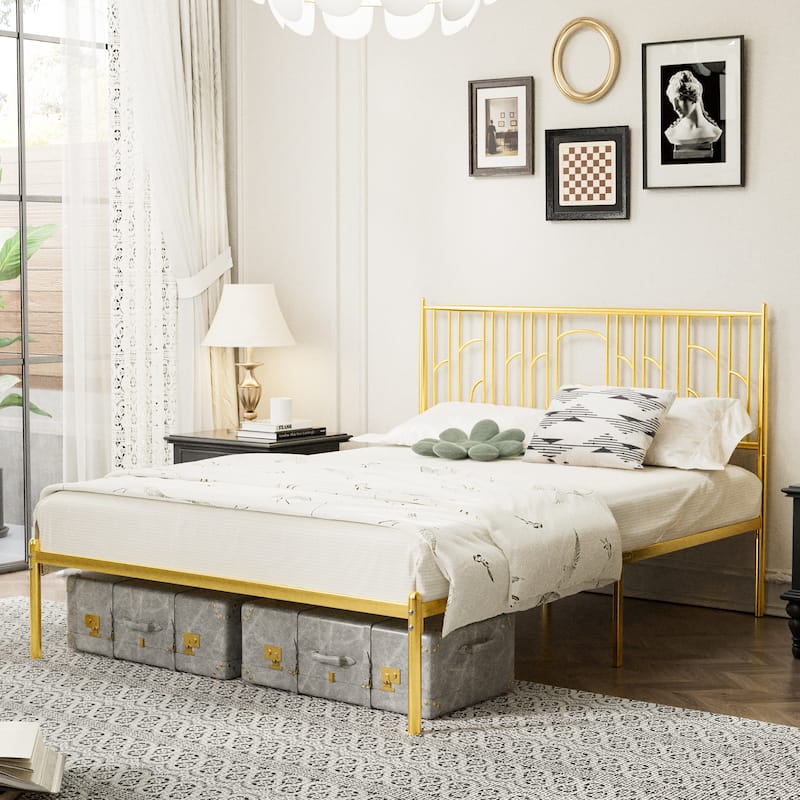 Queen Size Platform Bed Frame with Decorative Finial Posts, Under-Bed Storage, and No Box Spring Needed