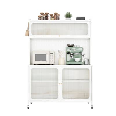 Modern Kitchen Pantry Cabinet with Glass Doors and Adjustable Shelves
