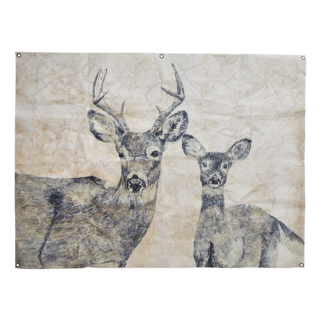 Deer and Fawn Wall Art Sign Panels for Christmas Decor Natural Paper 34x45 in Easy Clean