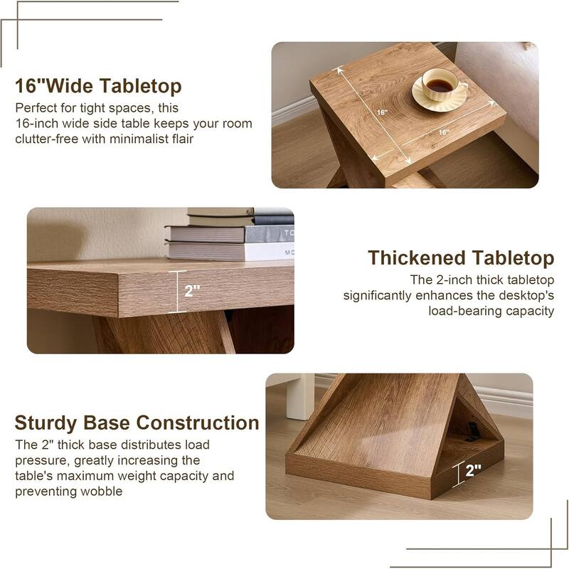 16" Modern Nightstand, Twisted Side Table, Square Rustic End Table