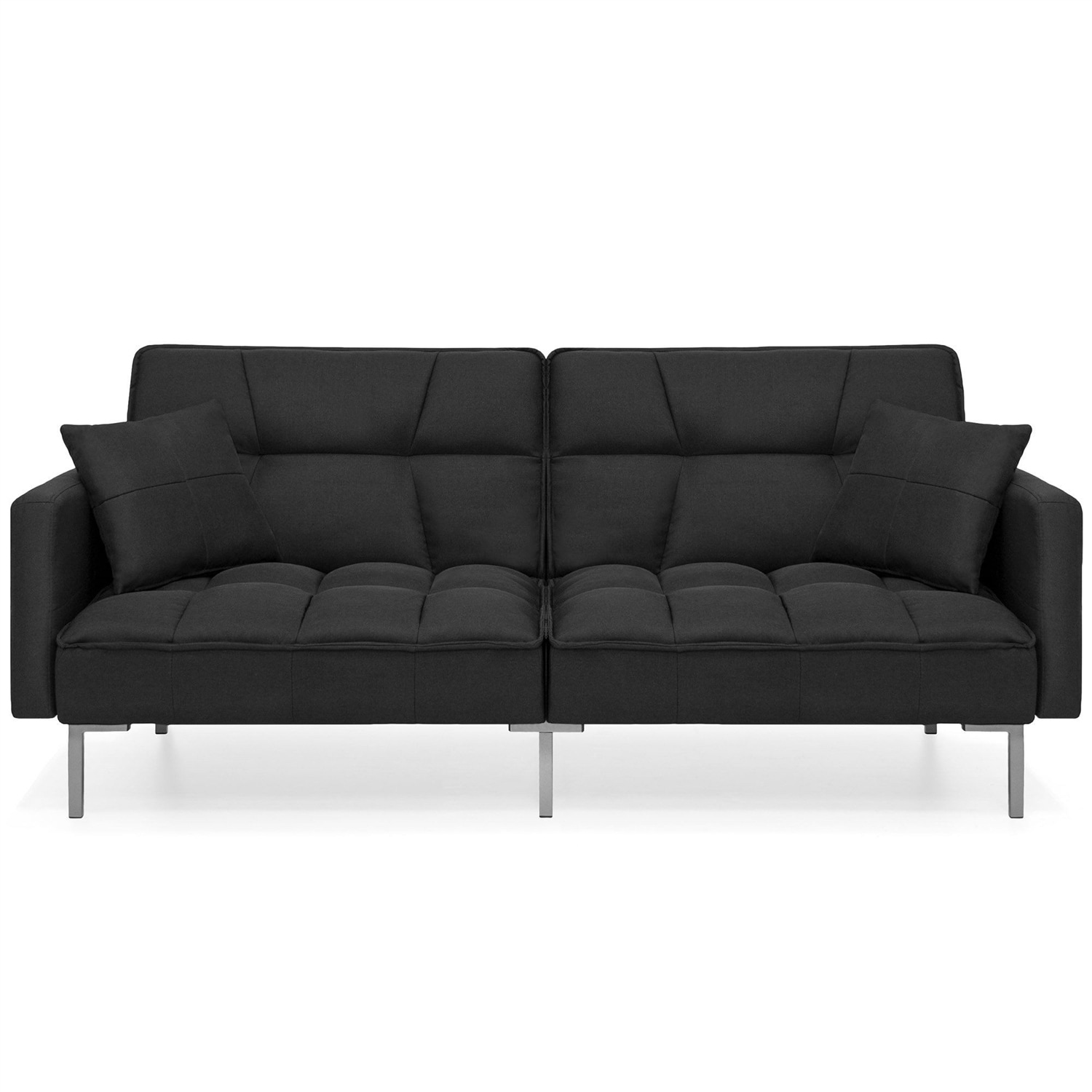 Modern plush tufted linen fabric splitback cheap living room sleeper futon