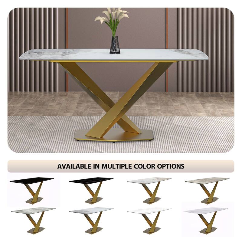 Voren Dining Table with Rectangular Top and Stainless Steel Base