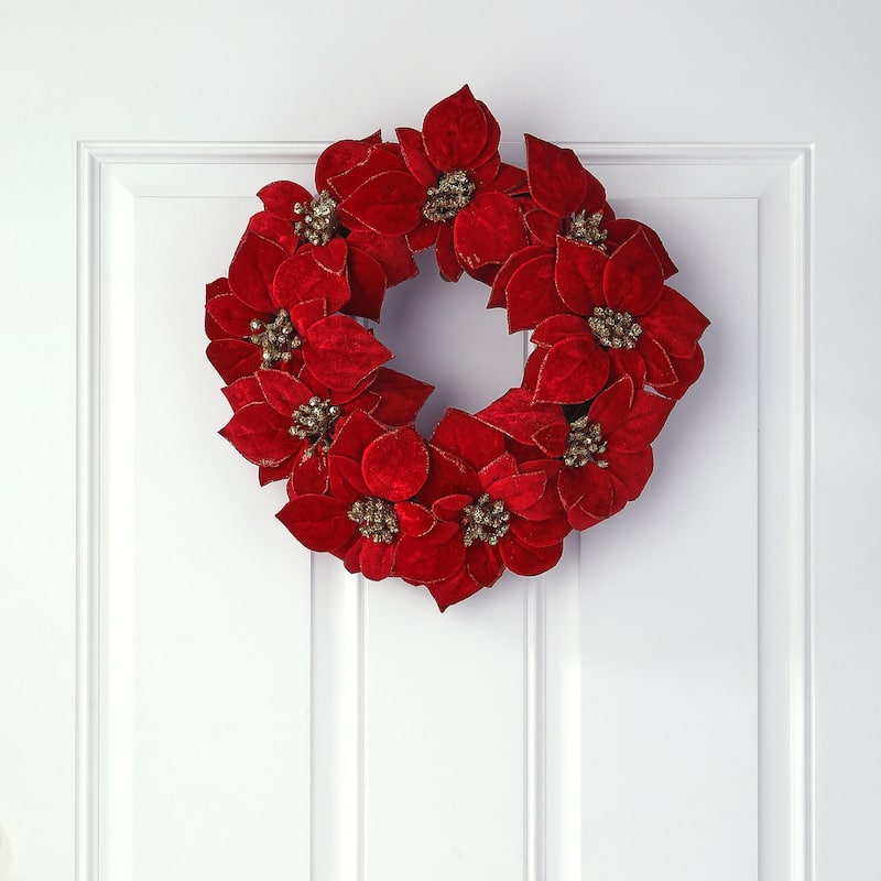16" Glitter Poinsettia Wreath - 16