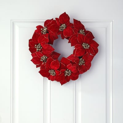 16" Glitter Poinsettia Wreath - 16