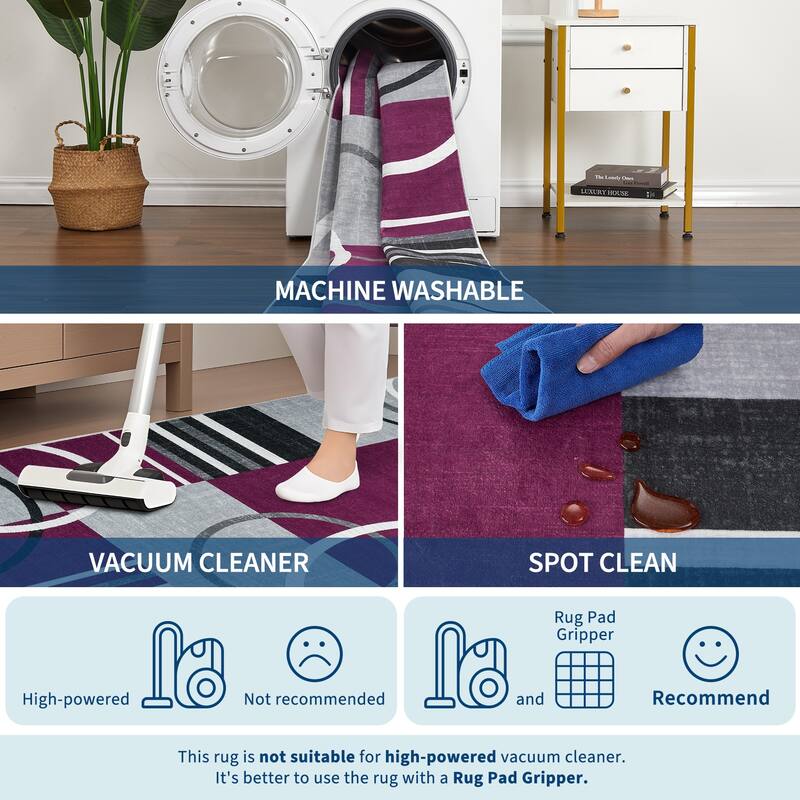 Washable Rugs for Living Room Bedroom Circles Pattern Rug Modern Geometric Area Rug