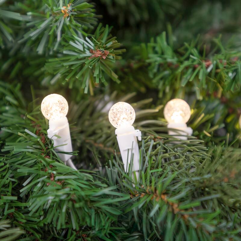 50 Count Warm White LED G12 Berry Mini Christmas Lights 15.9 ft White Wire - 15.9'