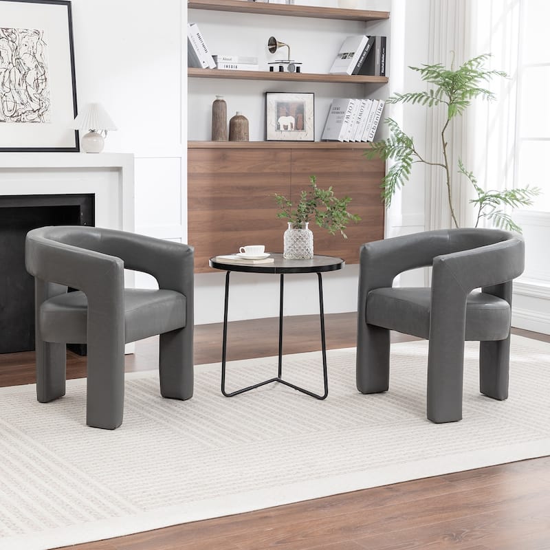 SEYNAR Modern Glam PU Leather Upholstered Dining Chair, Open-Back Accent Chair Set of 2
