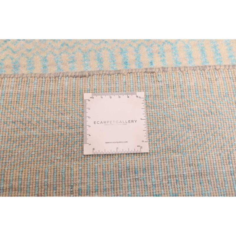 ECARPETGALLERY Hand-knotted Finest Silk Shadow Cyan Silk, Wool Rug - 2'7 x 12'3