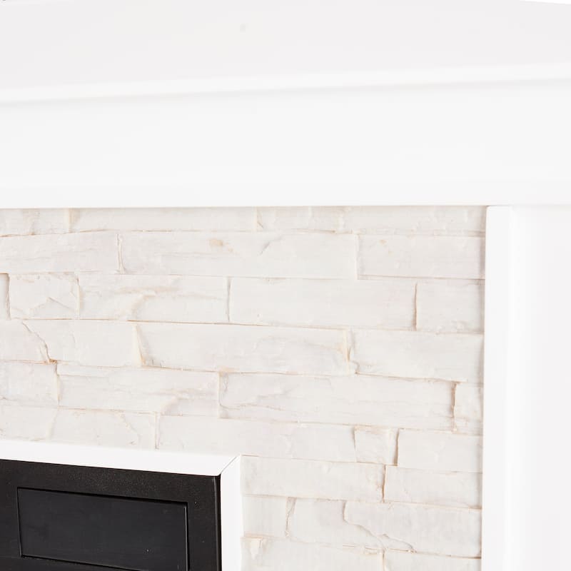 SEI Furniture Horse Mountain 60-inch White Electric Fireplace with Stone Accents and Ivory Mantel