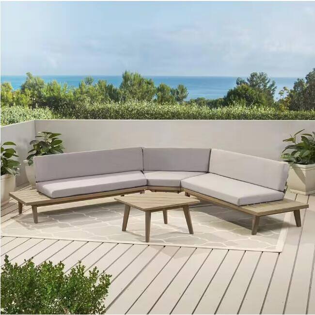 V Shaped 4-Piece Sofa Set - Grey