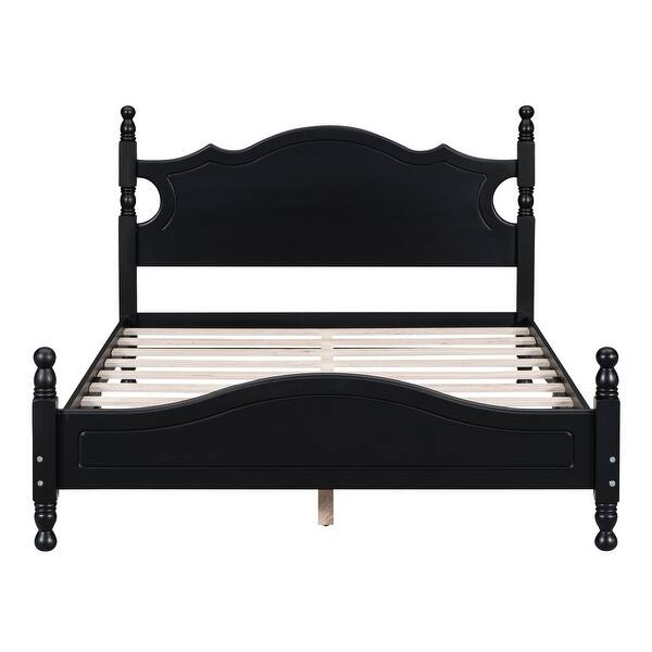 slide 2 of 26, Full Retro Wood Platform Bed with Wooden Slats for Support Black - Full