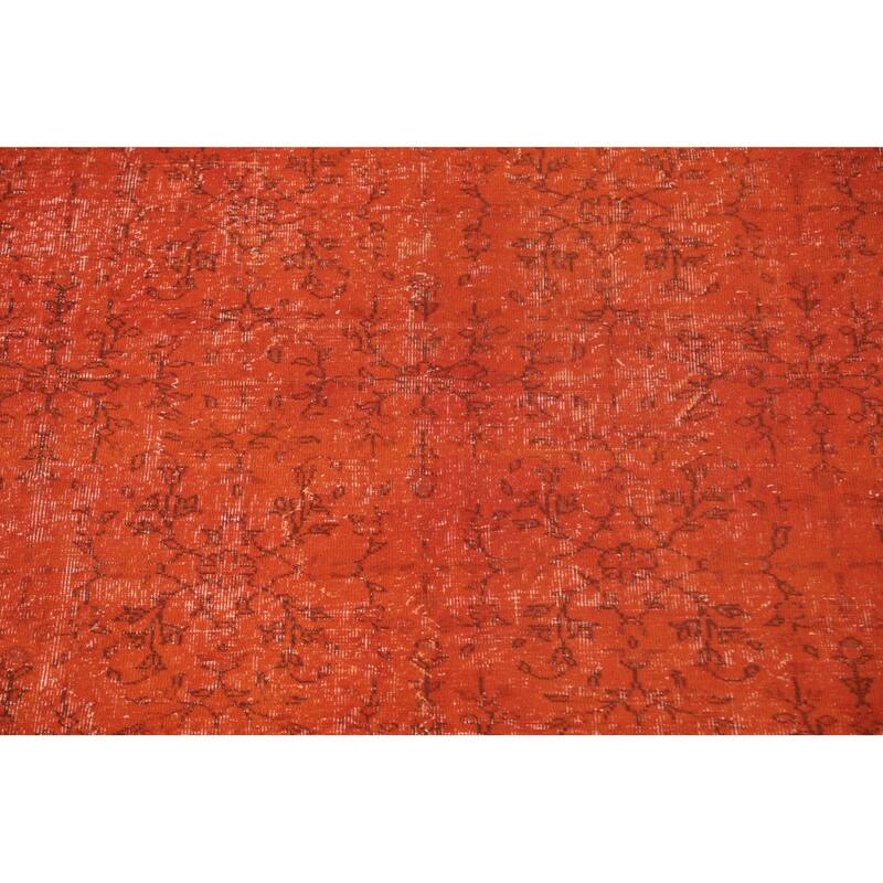Over-Dyed Orange Anatolian Turkish Vintage Rug Handmade Wool Carpet - 7'7" x 10'8"