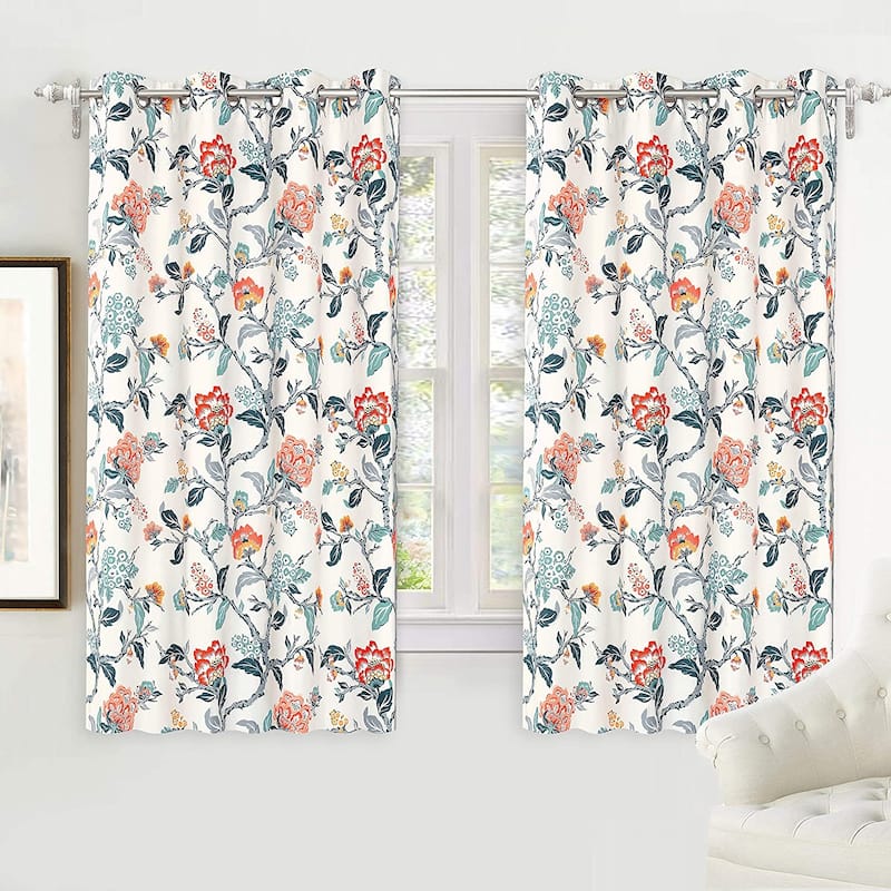 DriftAway Ada Floral Botanical Print Flower Leaf Lined Blackout Window Curtains