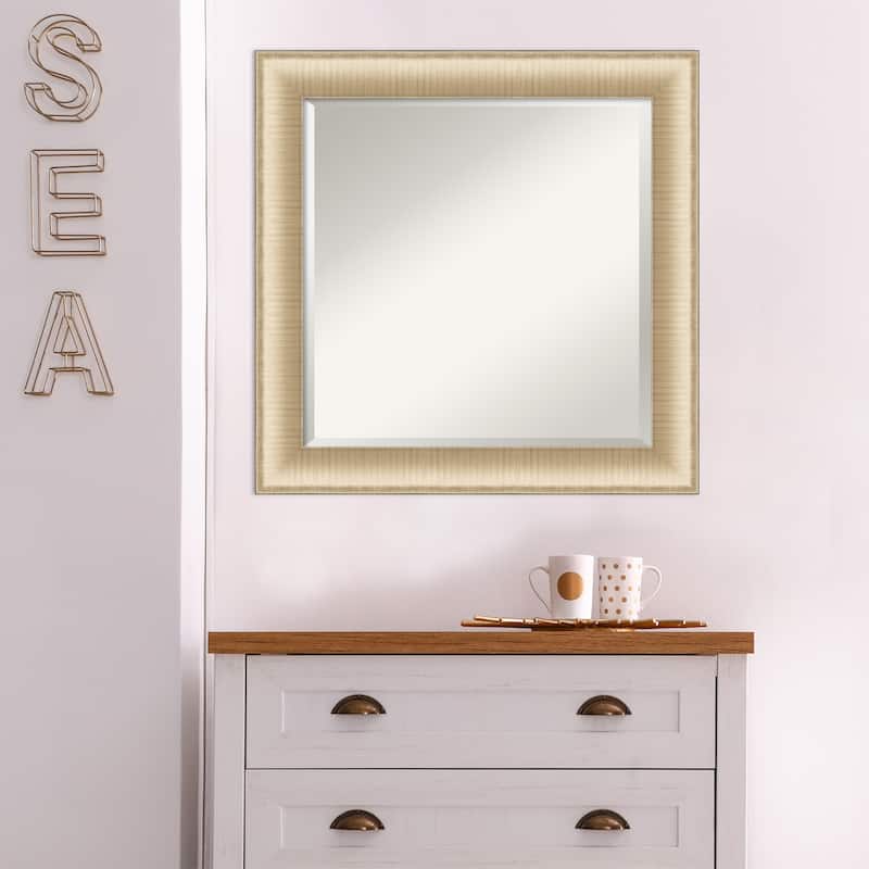 Beveled Bathroom Wall Mirror - Elegant Brushed Honey Frame