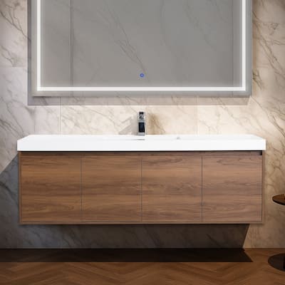 Blossom 60" Wall Mount Vanity with Single Acrylic Sink, Modern Design