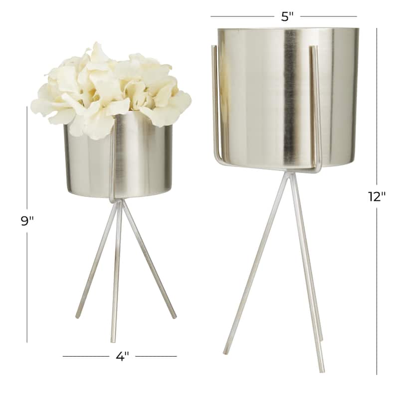 Metal Small Indoor Outdoor Planter with Removable Stand - Set of 2 Silver, Gold or Dark Gray - CosmoLiving by Cosmopolitan