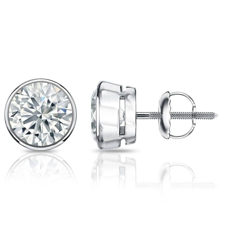 Auriya 1.70ctw Round Diamond Stud Earrings Bezel-set 18k Gold - Certified - White