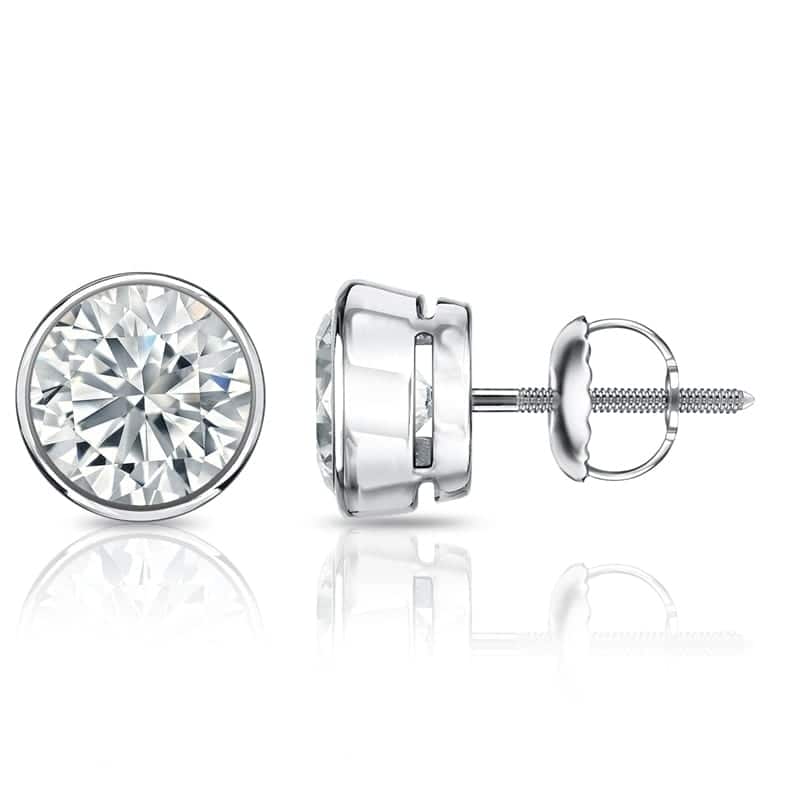 Auriya 2ctw Round Bezel Set Diamond Stud Earrings 14kt Gold GIA Certified - White