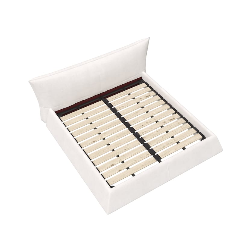 King Size Upholstered Platform Bed with Special Shaped Velvet Headboard