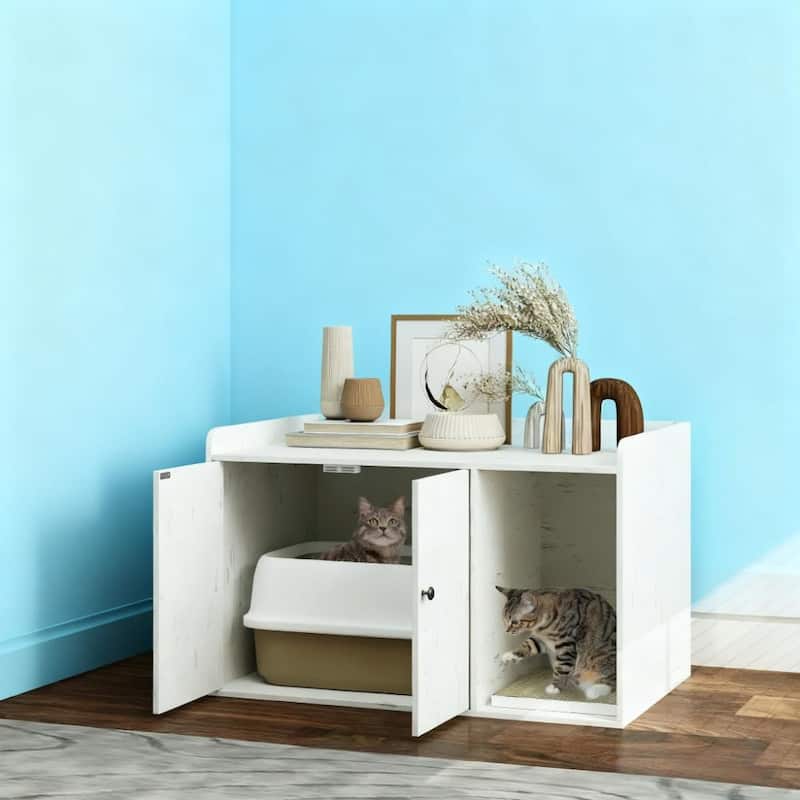Cat Litter Box Enclosure with Scratching Mat