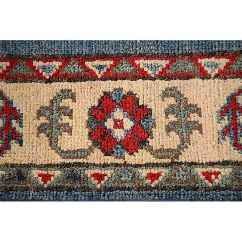 Blue Kazak Oriental Accent Rug Handmade Wool Carpet - 2'8" x 3'10"