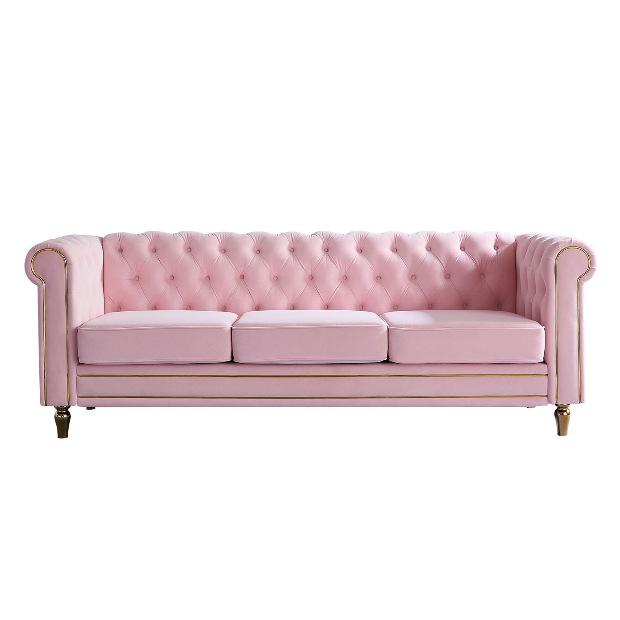 Roomfitters Luxury 84.6" Rolled Arm Chesterfield Velvet Sofa, Button Tufted Couch