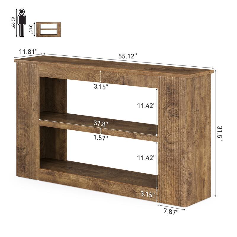 55-Inch Farmhouse Console Table, 3-tier Narrow Sofa Table with Storage - 11.81" D x 55.12" W x 31.5" H