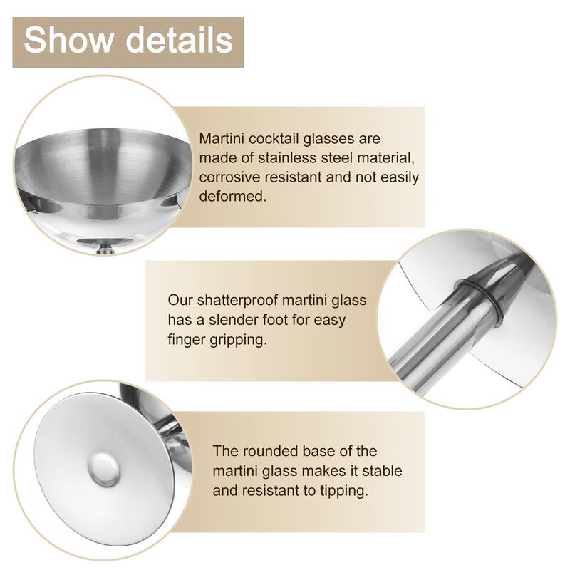 Stainless Steel Martini Cocktail Glasses, 1Pcs 450ml/16 OZ ，Silver - Silver