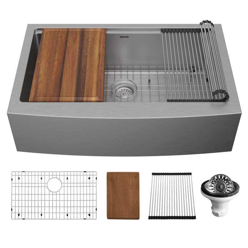 Karran USA WSA-45-PK1 Elite Workstation 33" Farmhouse Single Basin - Satin Brushed