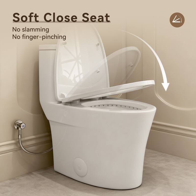 HOROW One Piece Dual Flush Elongated Toilet in White Skirted Design 12 Inch Rough In with Seat Included - N/A