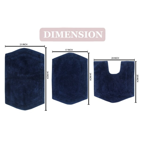 dimension image slide 6 of 19, Waterford Collection 100% Cotton Non-Slip Bathroom Rug Set, 3 Piece Machine Washable- Bathroom Rug, Bath Rug, U Shaped Contour