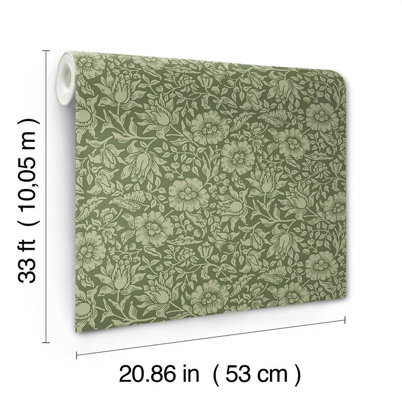 A-Street Prints Mallow Dark Green Floral Vine Wallpaper