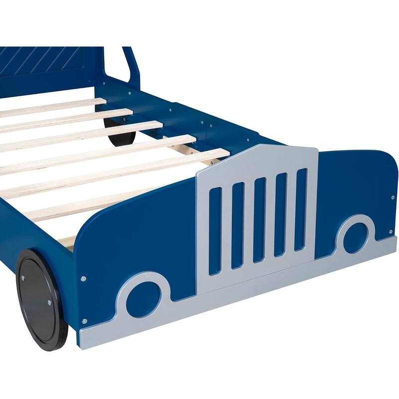 Twin/Full Car Bed for Kids, Car Shaped Platform Bed with Wheels, Headboard and Footboard, Toddler Car Bed Slat Support