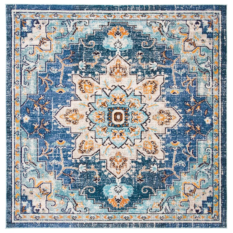 SAFAVIEH Madison Diederike Boho Medallion Distressed Rug - 5' Square - Blue/Light Blue - Square