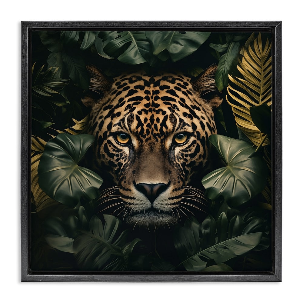Stupell Leopard in Exotic Palms Framed Floater Canvas Wall Art Design By Heidi Kuntz