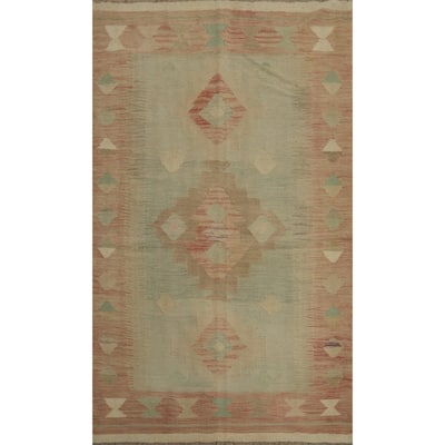 Hand Woven Oriental 100% Wool Carpet Southwestern Tribal Green Kilim Area Rug - 6' 0'' X 3' 9''